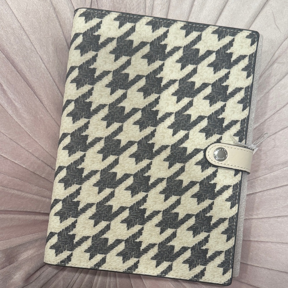 Coach Black Herringbone Print Notebook Cover & Lined Notebook-Leather Trim